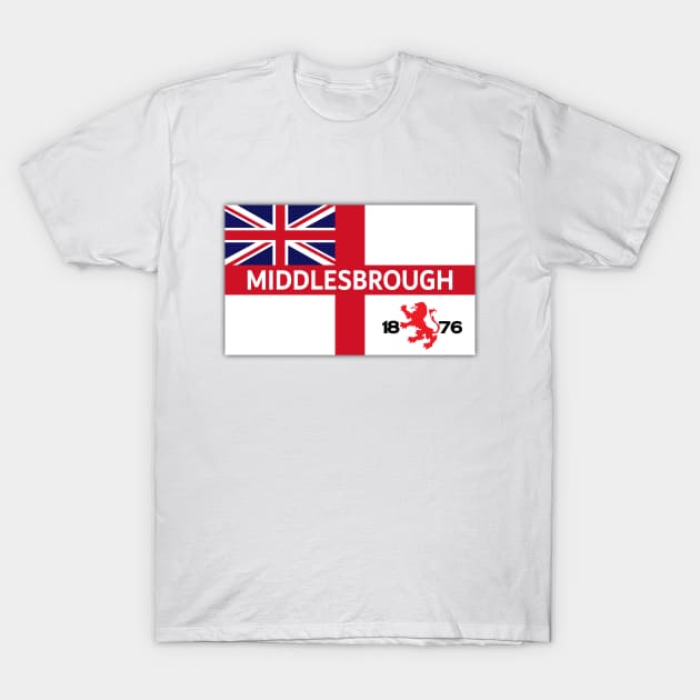 England On Tour Middlesbrough Football Fan Flag Design T-Shirt by Twistedburt